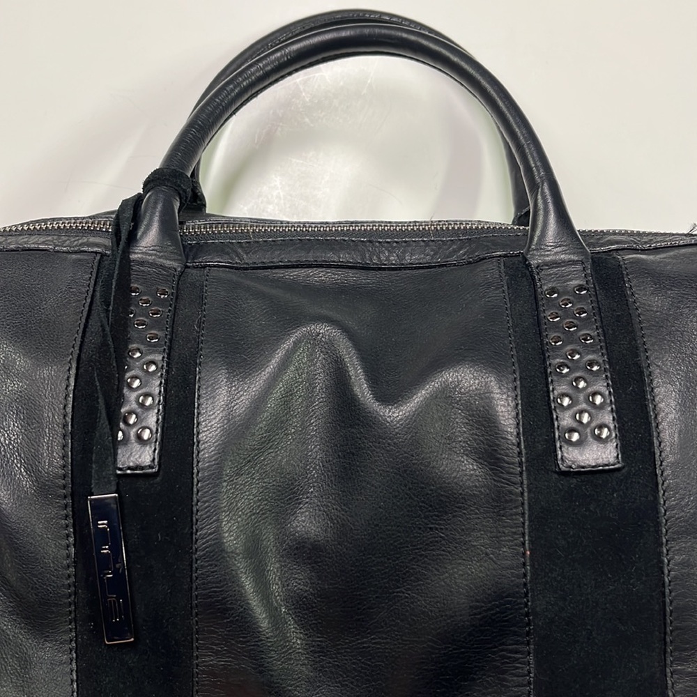 INNUE Career/Travel Black Leather/Suede Stud Accent Top Handle Long Strap Purse - Picture 2 of 16